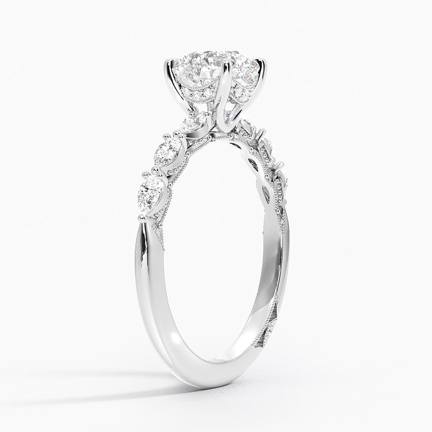 Tacori Sculpted Crescent Pear Diamond Ring Platinum Round Engagement Ring