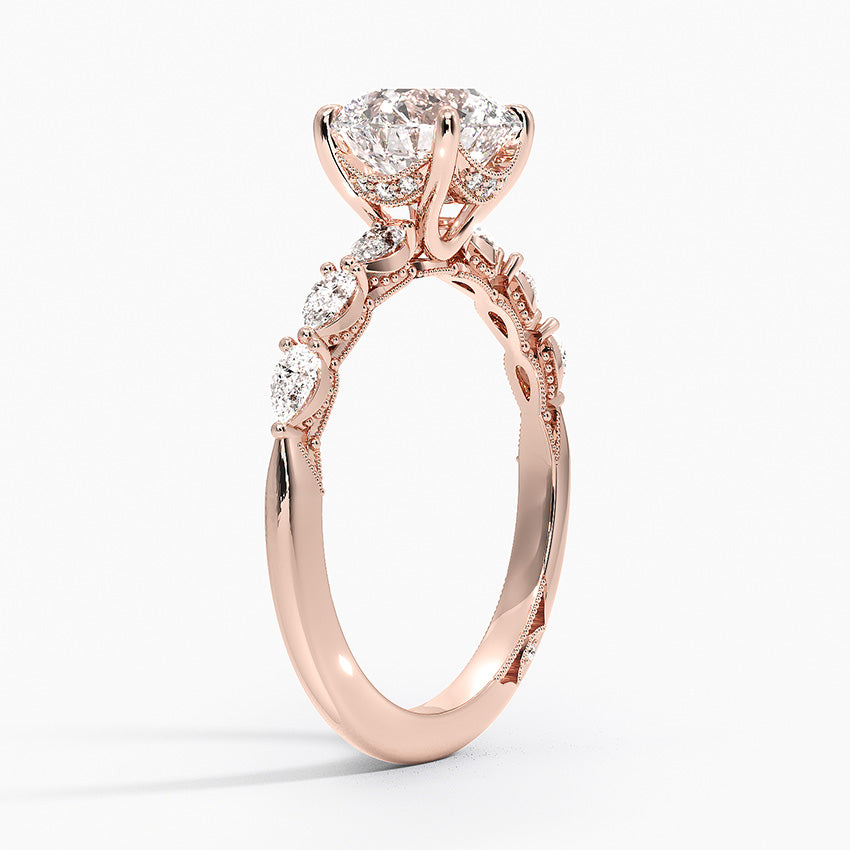 Tacori Sculpted Crescent Pear Diamond Ring Rose Gold 18k Round Engagement Ring