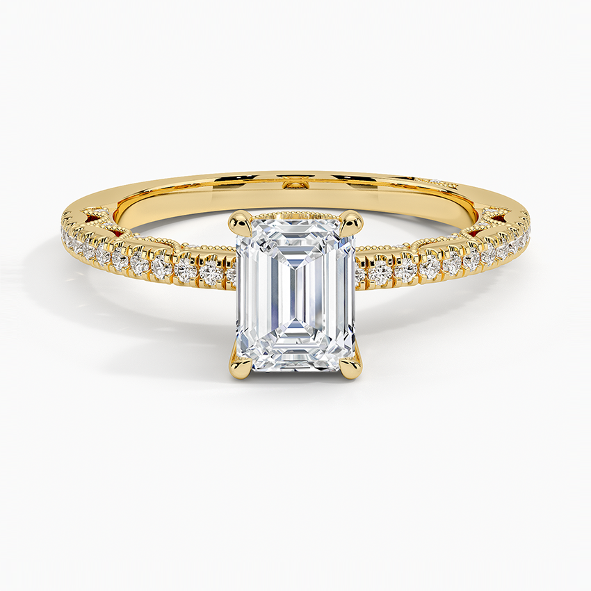Tacori Lunetta Crescent Diamond Ring Yellow Gold 18k Emerald Engagement Ring