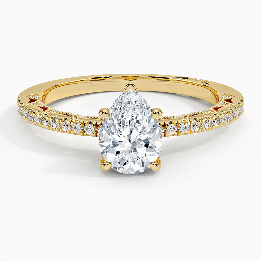Tacori Lunetta Crescent Diamond Ring Yellow Gold 18k Pear Engagement Ring