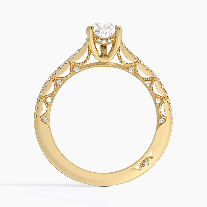 Tacori Lunetta Crescent Cathedral Diamond Ring Yellow Gold 18k Pear Engagement Ring