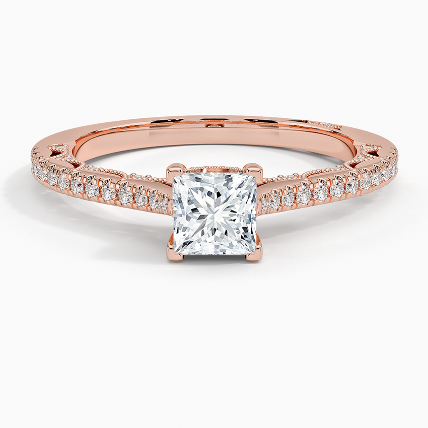 Tacori Lunetta Crescent Cathedral Diamond Ring Rose Gold 18k Princess Engagement Ring