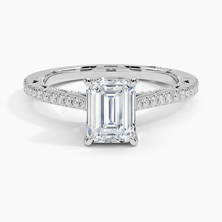 Tacori Lunetta Crescent Cathedral Diamond Ring Platinum Emerald Engagement Ring