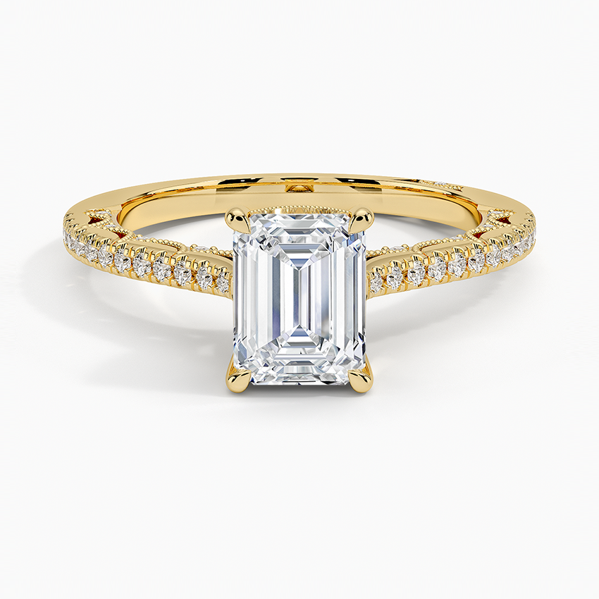 Tacori Lunetta Crescent Cathedral Diamond Ring Yellow Gold 18k Emerald Engagement Ring