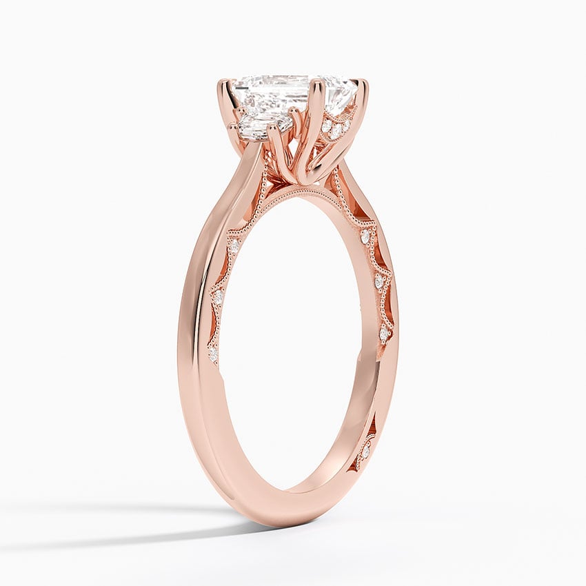 Tacori Lunetta Crescent Three Stone Diamond Ring Rose Gold 18k Emerald Engagement Ring
