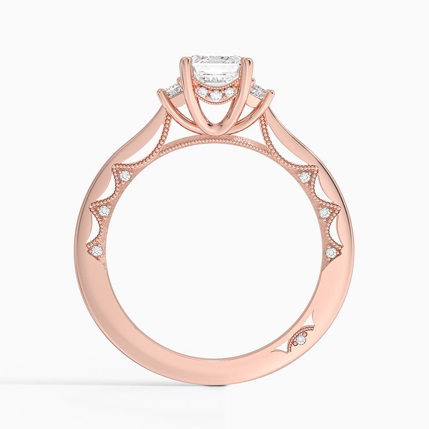 Tacori Lunetta Crescent Three Stone Diamond Ring Rose Gold 18k Emerald Engagement Ring