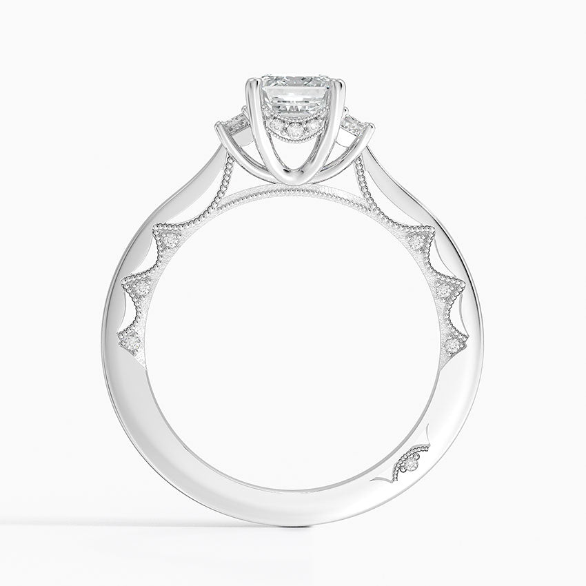 Tacori Lunetta Crescent Three Stone Diamond Ring Platinum Emerald Engagement Ring