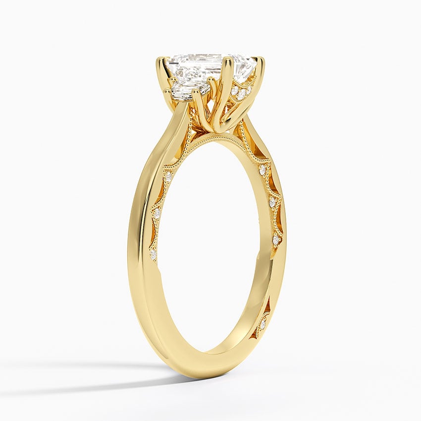 Tacori Lunetta Crescent Three Stone Diamond Ring Yellow Gold 18k Emerald Engagement Ring