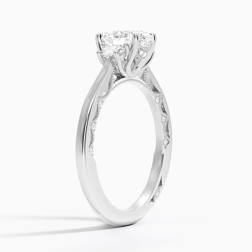 Tacori Lunetta Crescent Three Stone Diamond Ring Platinum Oval Engagement Ring