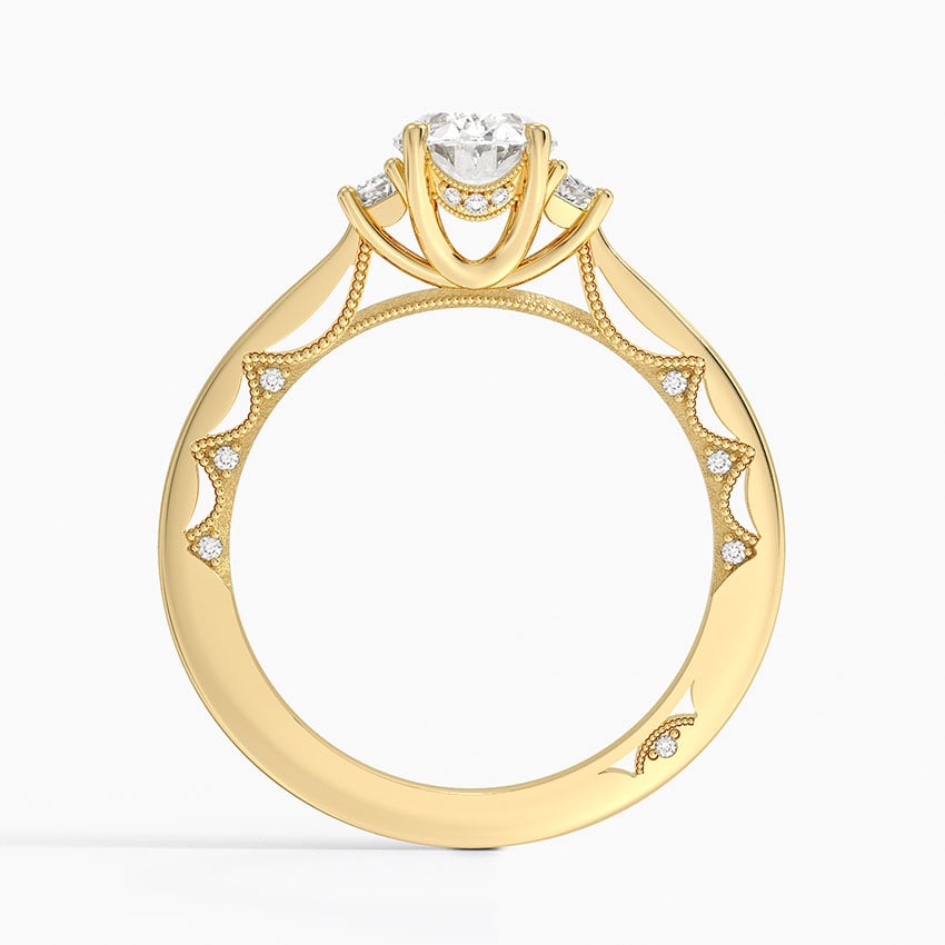 Tacori Lunetta Crescent Three Stone Diamond Ring Yellow Gold 18k Oval Engagement Ring