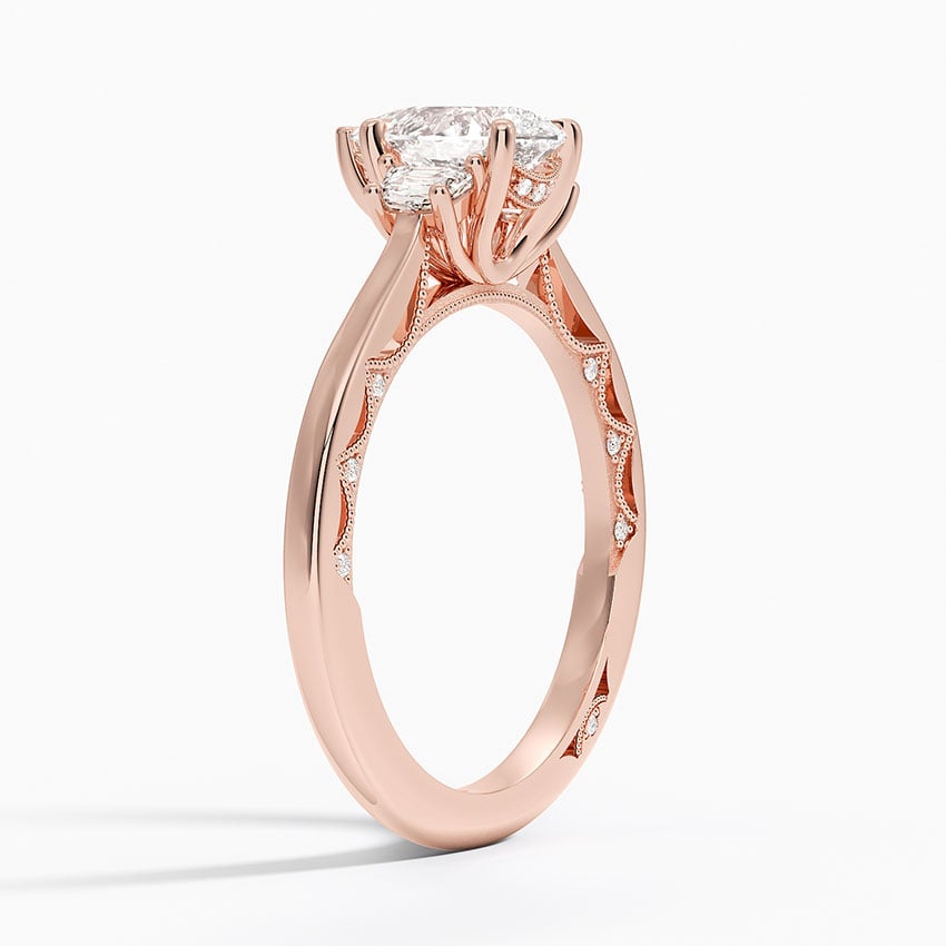 Tacori Lunetta Crescent Three Stone Diamond Ring Rose Gold 18k Pear Engagement Ring
