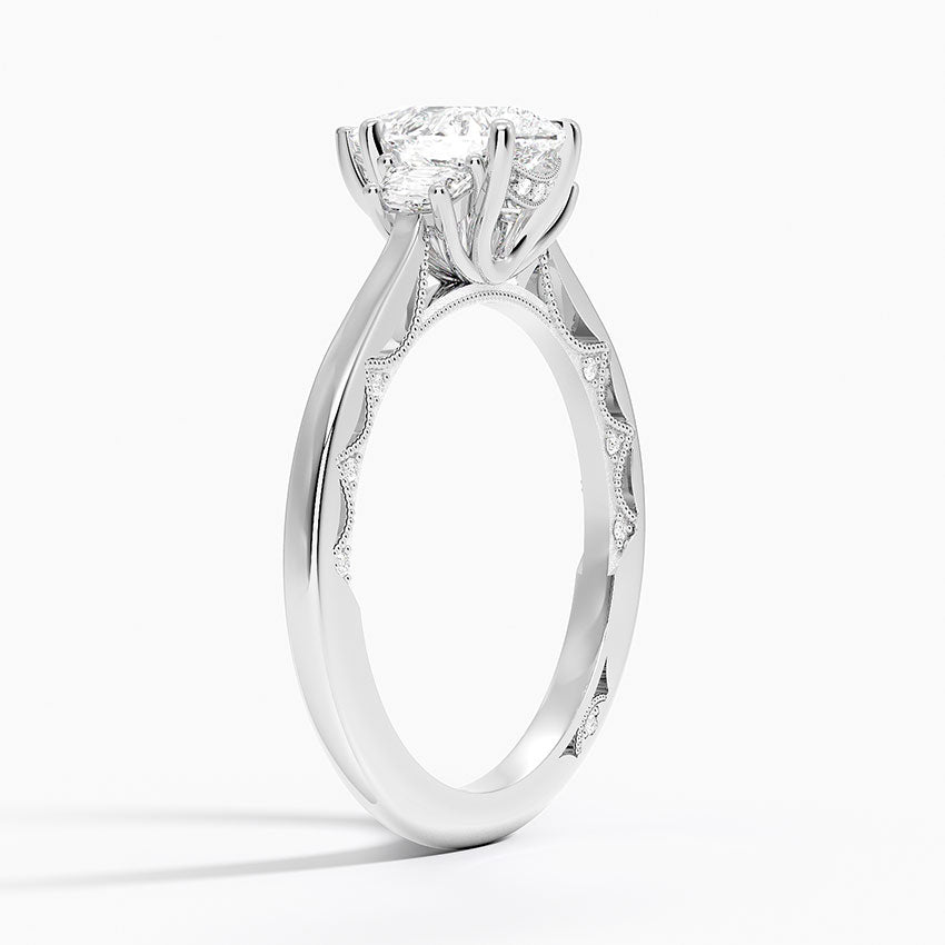 Tacori Lunetta Crescent Three Stone Diamond Ring Platinum Pear Engagement Ring