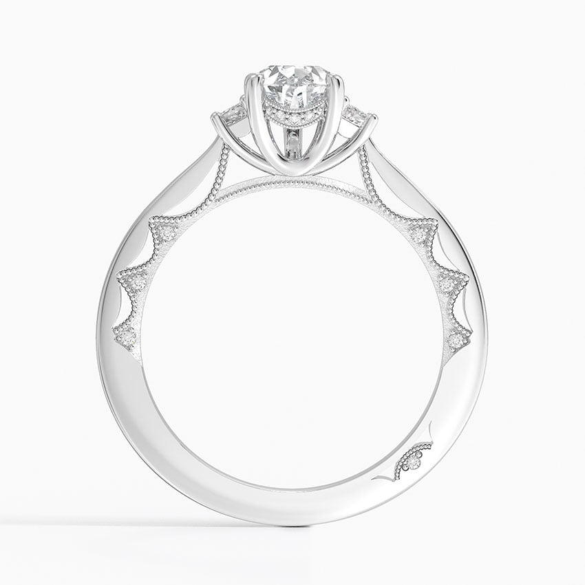 Tacori Lunetta Crescent Three Stone Diamond Ring Platinum Pear Engagement Ring