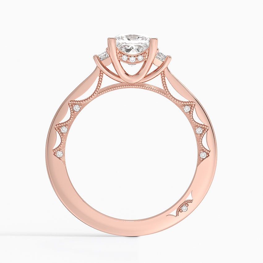 Tacori Lunetta Crescent Three Stone Diamond Ring Rose Gold 18k Princess Engagement Ring