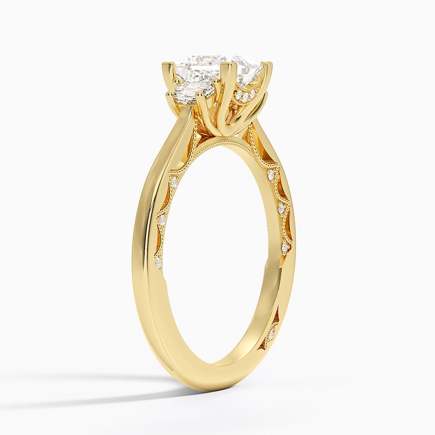 Tacori Lunetta Crescent Three Stone Diamond Ring Yellow Gold 18k Princess Engagement Ring