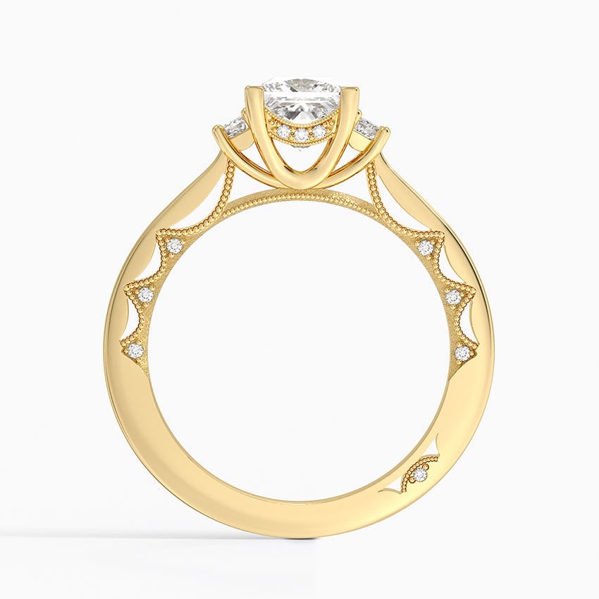 Tacori Lunetta Crescent Three Stone Diamond Ring Yellow Gold 18k Princess Engagement Ring