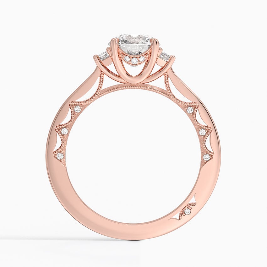 Tacori Lunetta Crescent Three Stone Diamond Ring Rose Gold 18k Round Engagement Ring