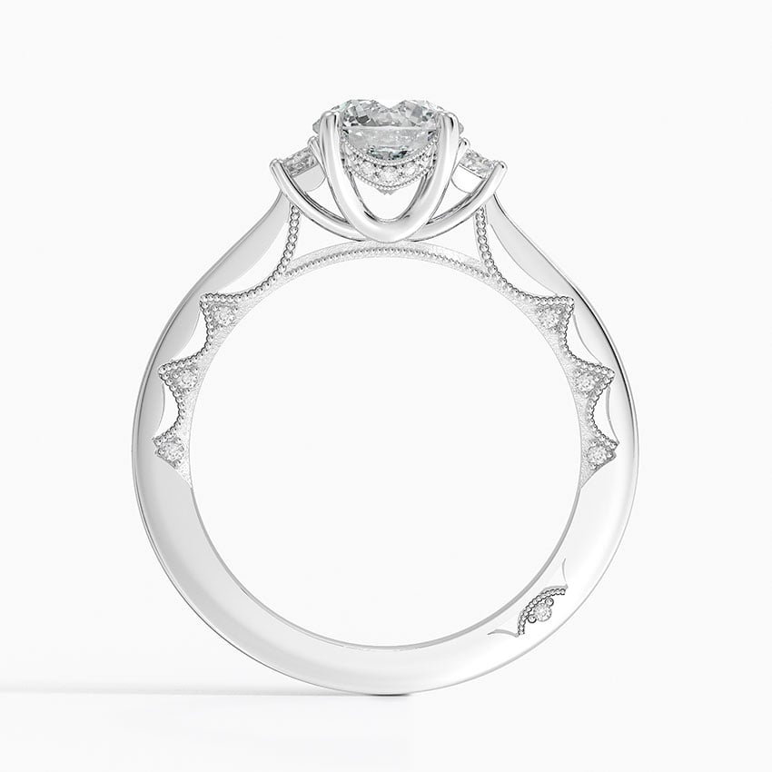 Tacori Lunetta Crescent Three Stone Diamond Ring Platinum Round Engagement Ring