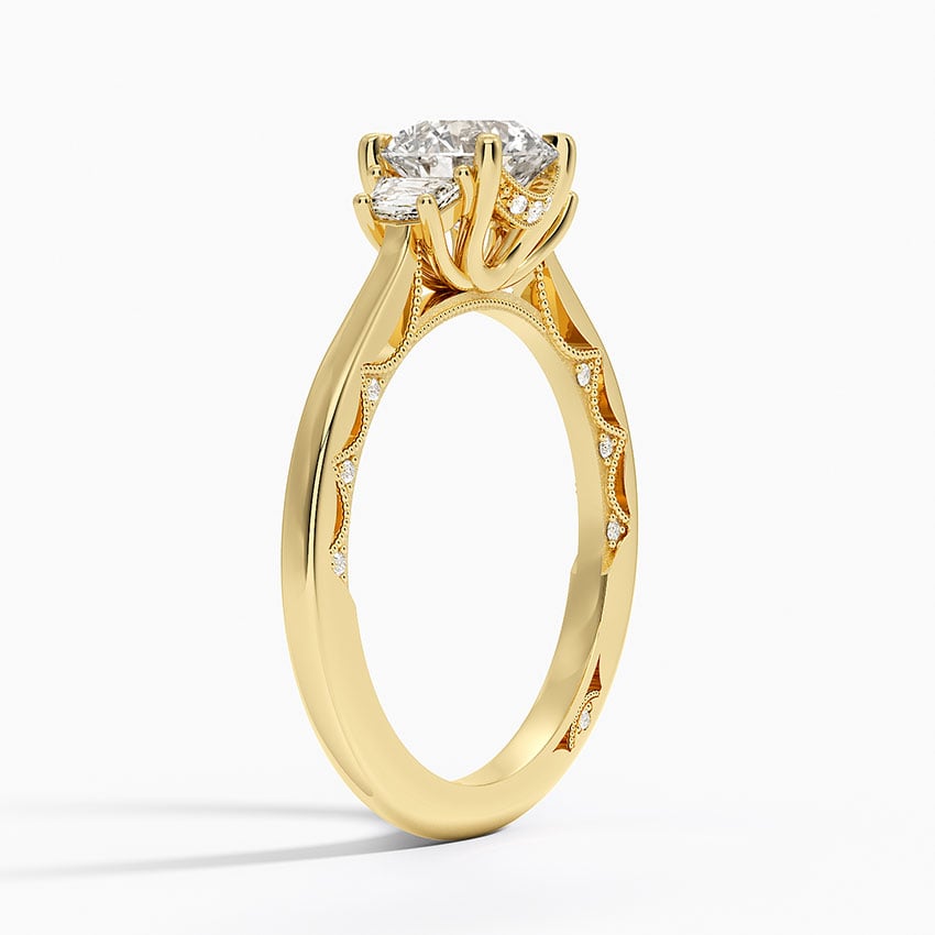 Tacori Lunetta Crescent Three Stone Diamond Ring Yellow Gold 18k Round Engagement Ring