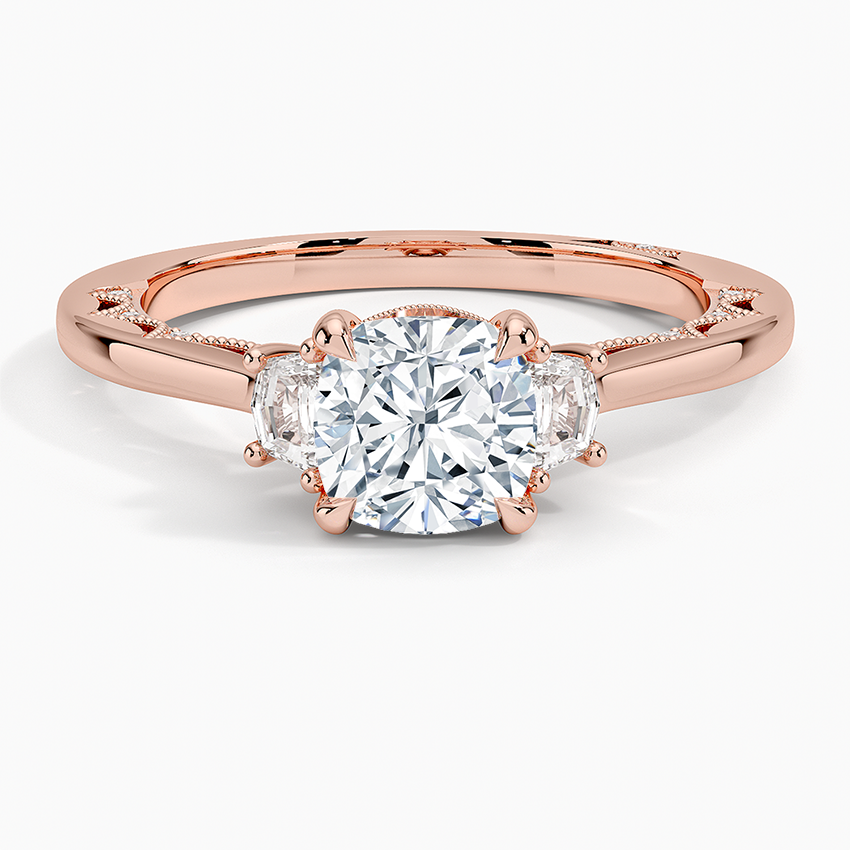 Tacori Lunetta Crescent Three Stone Diamond Ring Rose Gold 18k Cushion Engagement Ring