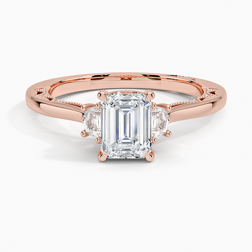 Tacori Lunetta Crescent Three Stone Diamond Ring Rose Gold 18k Emerald Engagement Ring