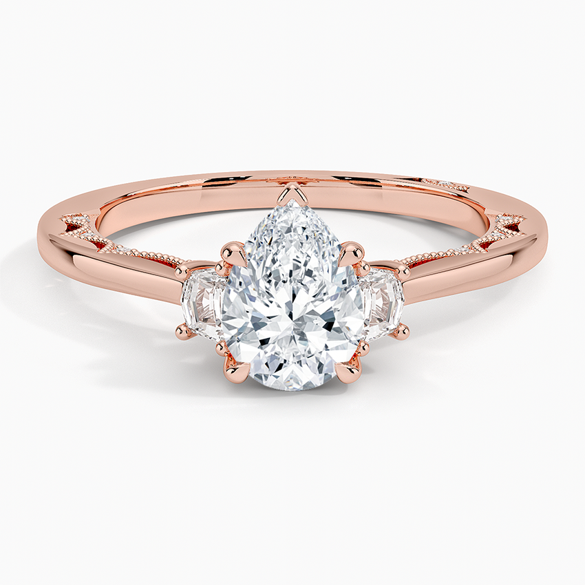 Tacori Lunetta Crescent Three Stone Diamond Ring Rose Gold 18k Pear Engagement Ring