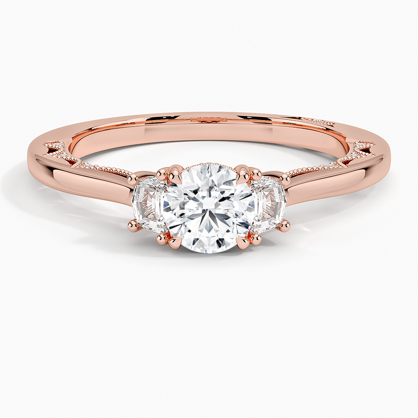 Tacori Lunetta Crescent Three Stone Diamond Ring Rose Gold 18k Round Engagement Ring