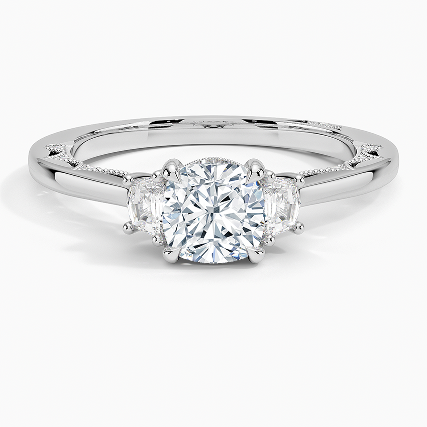 Tacori Lunetta Crescent Three Stone Diamond Ring Platinum Cushion Engagement Ring