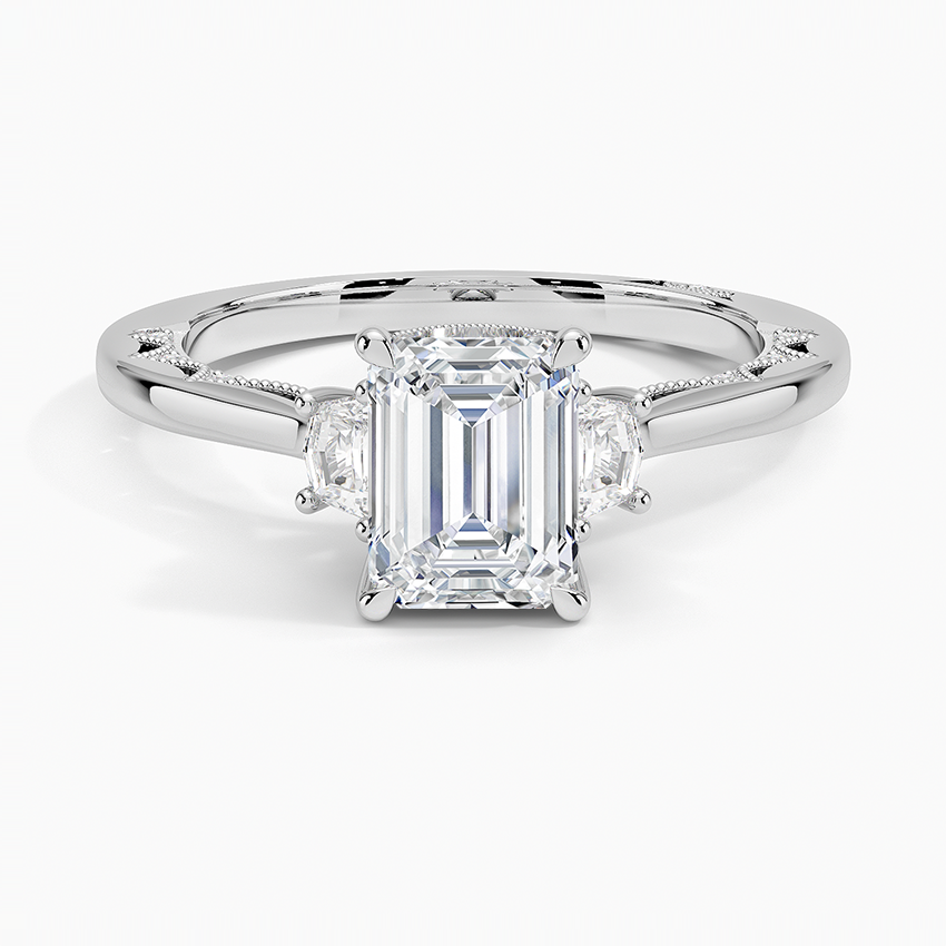 Tacori Lunetta Crescent Three Stone Diamond Ring Platinum Emerald Engagement Ring