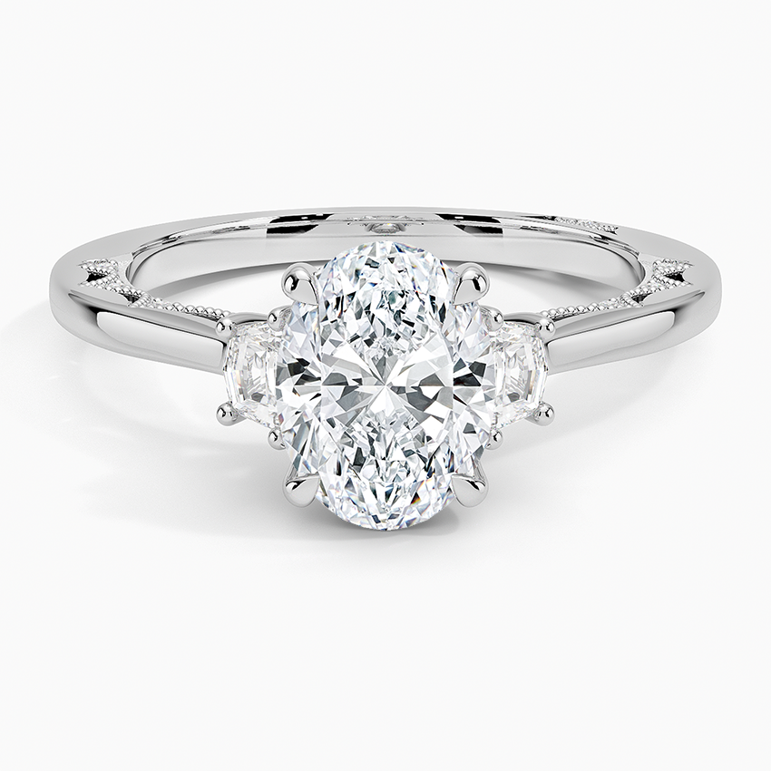 Tacori Lunetta Crescent Three Stone Diamond Ring Platinum Oval Engagement Ring