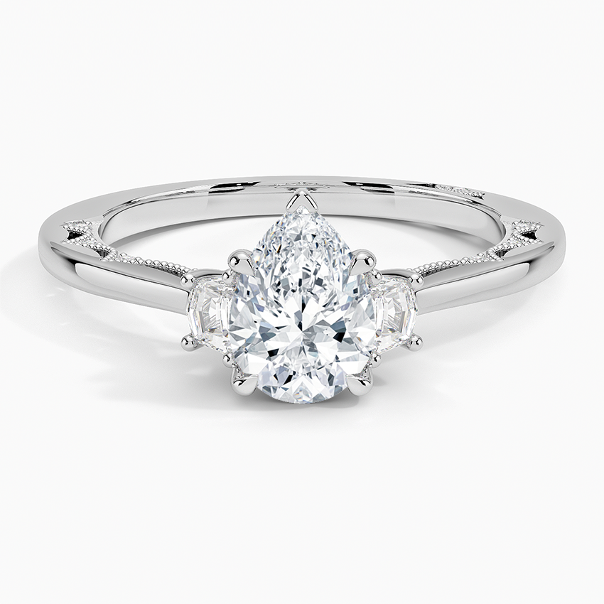 Tacori Lunetta Crescent Three Stone Diamond Ring Platinum Pear Engagement Ring
