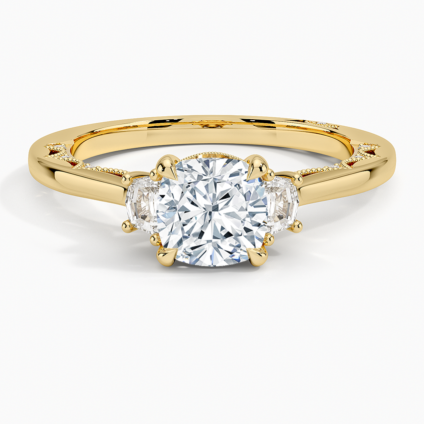Tacori Lunetta Crescent Three Stone Diamond Ring Yellow Gold 18k Cushion Engagement Ring