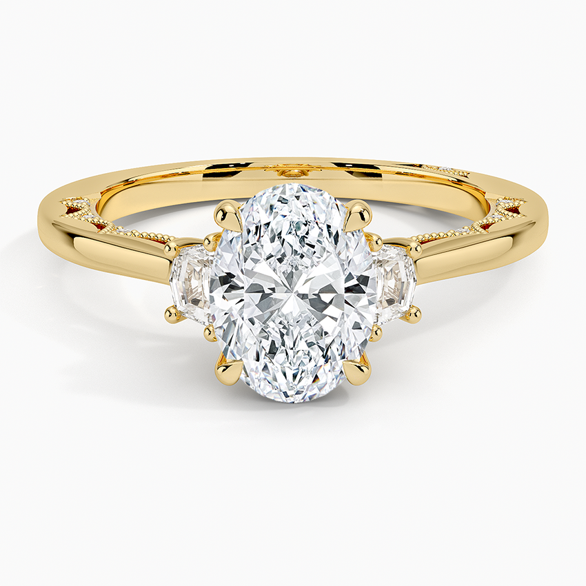 Tacori Lunetta Crescent Three Stone Diamond Ring Yellow Gold 18k Oval Engagement Ring