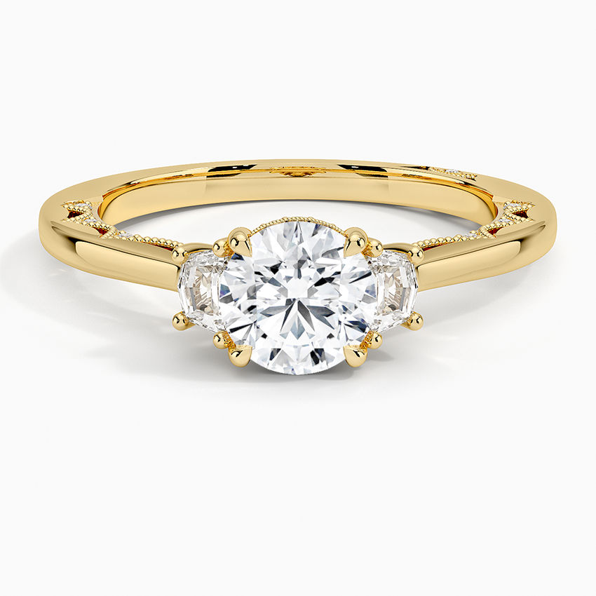 Tacori Lunetta Crescent Three Stone Diamond Ring Yellow Gold 18k Round Engagement Ring