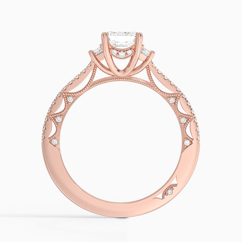 Tacori Lunetta Crescent Pavé Three Stone Diamond Ring Rose Gold 18k Emerald Engagement Ring