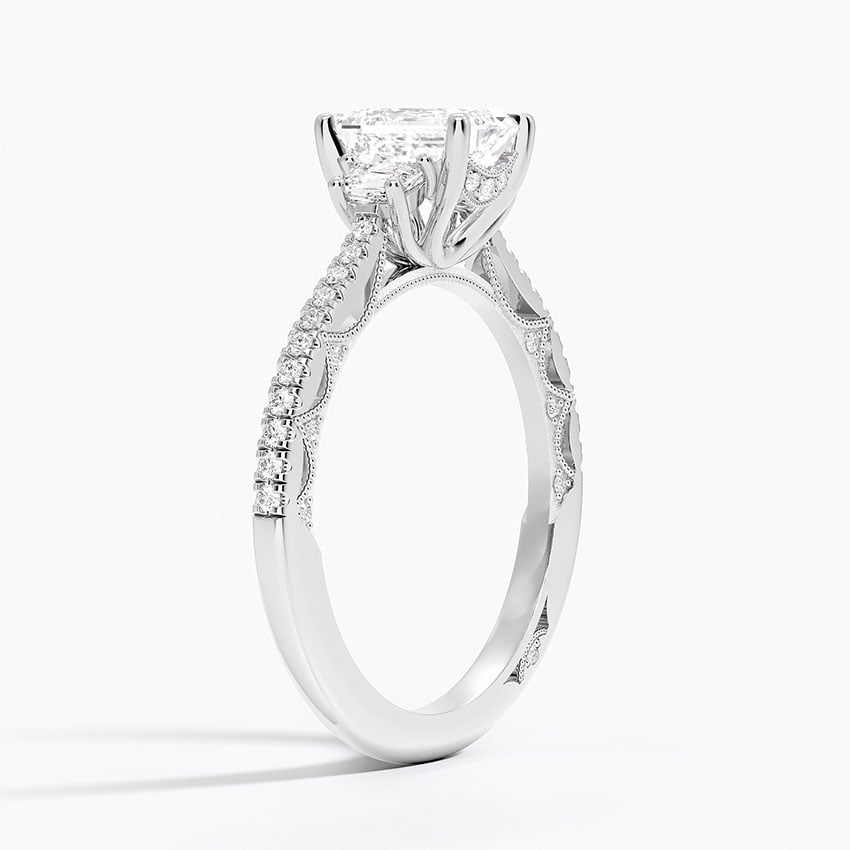 Tacori Lunetta Crescent Pavé Three Stone Diamond Ring Platinum Emerald Engagement Ring