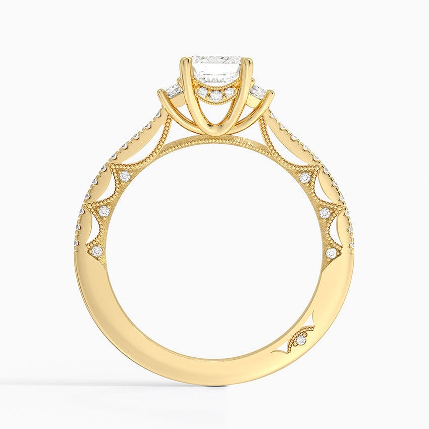Tacori Lunetta Crescent Pavé Three Stone Diamond Ring Yellow Gold 18k Emerald Engagement Ring