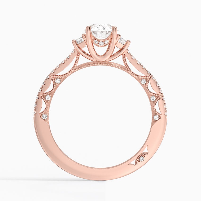 Tacori Lunetta Crescent Pavé Three Stone Diamond Ring Rose Gold 18k Oval Engagement Ring