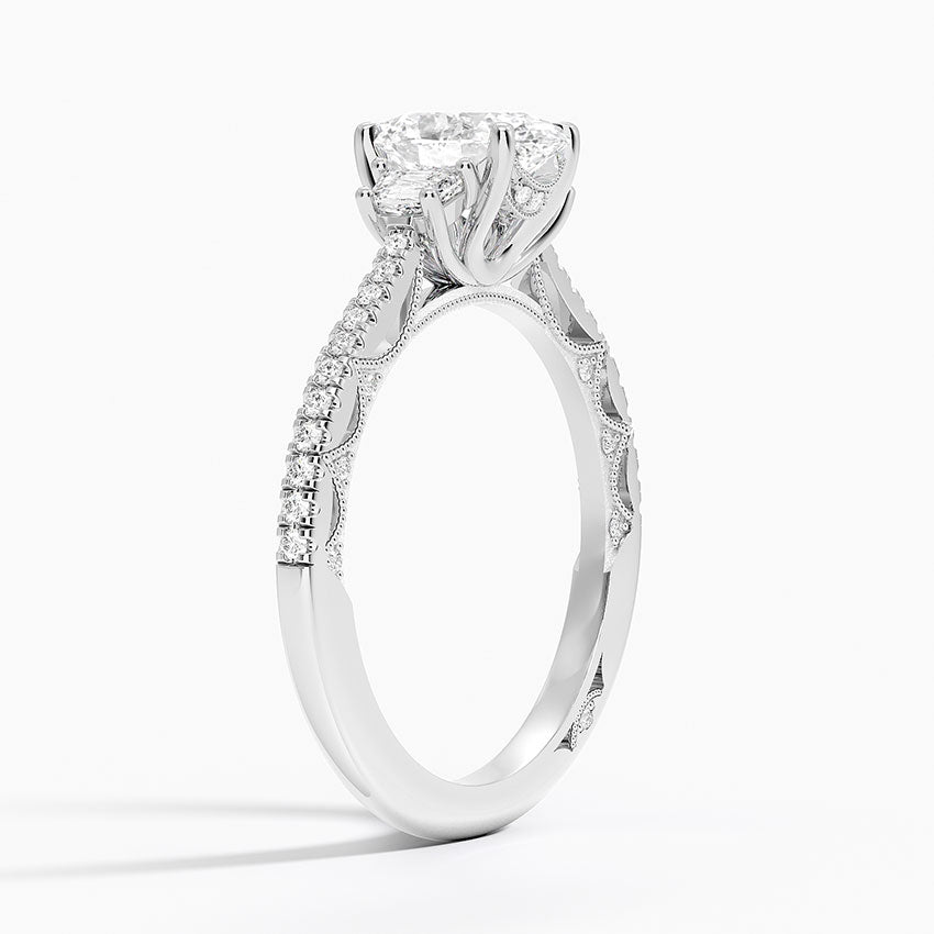 Tacori Lunetta Crescent Pavé Three Stone Diamond Ring Platinum Oval Engagement Ring