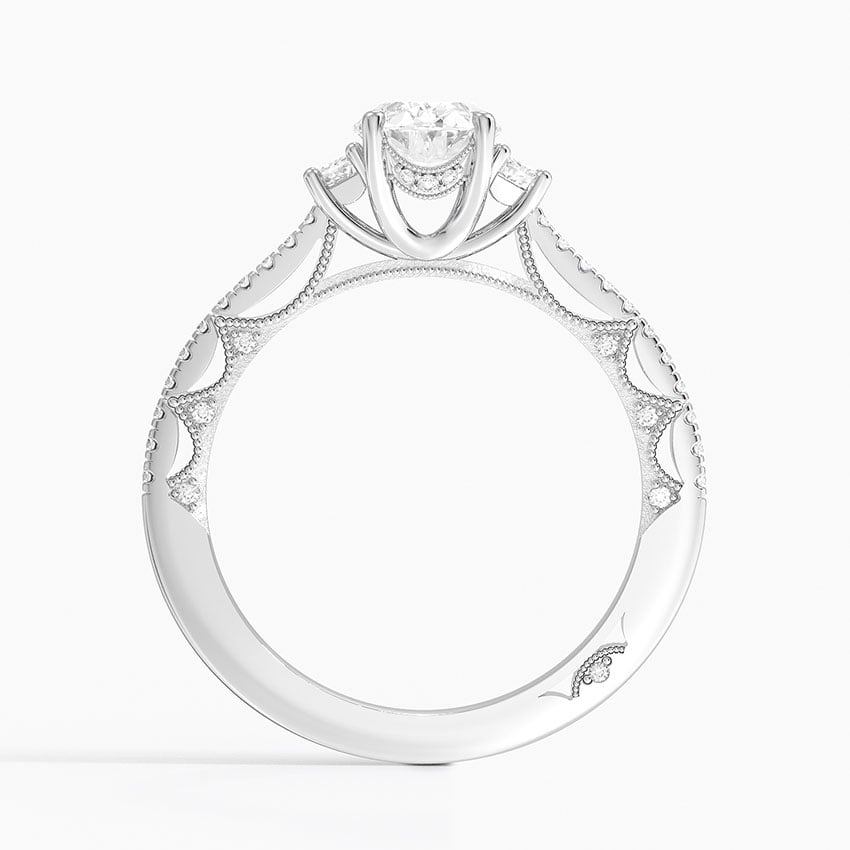 Tacori Lunetta Crescent Pavé Three Stone Diamond Ring Platinum Oval Engagement Ring