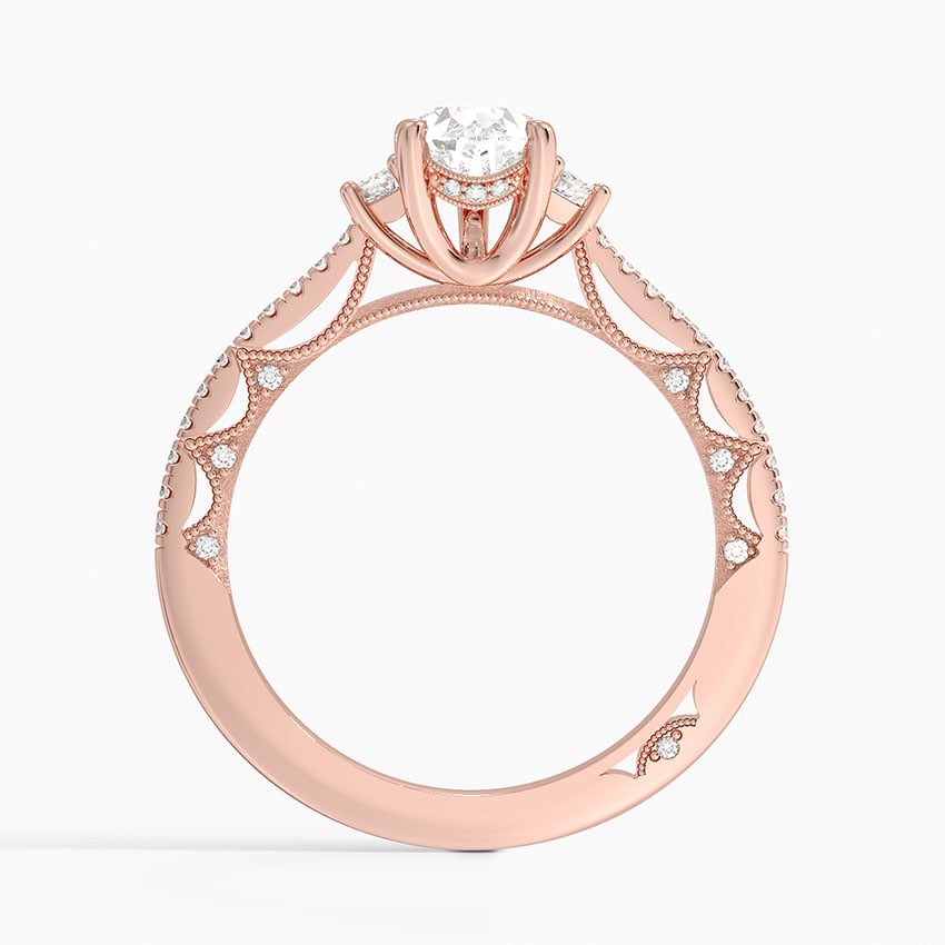 Tacori Lunetta Crescent Pavé Three Stone Diamond Ring Rose Gold 18k Pear Engagement Ring