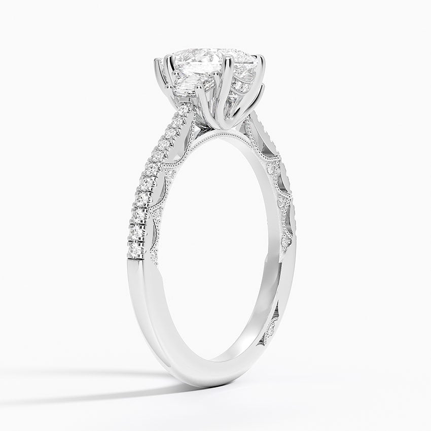 Tacori Lunetta Crescent Pavé Three Stone Diamond Ring Platinum Pear Engagement Ring