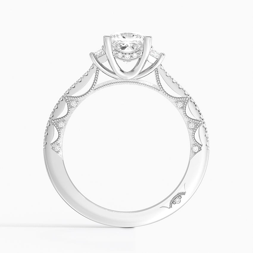 Tacori Lunetta Crescent Pavé Three Stone Diamond Ring Platinum Princess Engagement Ring