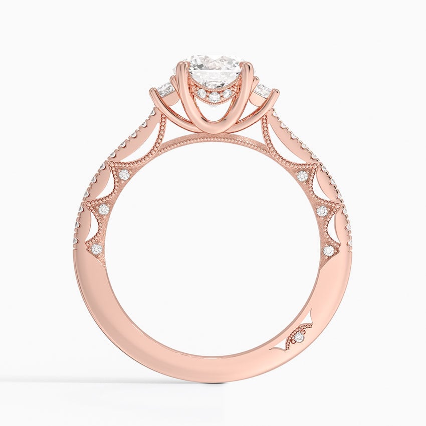 Tacori Lunetta Crescent Pavé Three Stone Diamond Ring Rose Gold 18k Round Engagement Ring