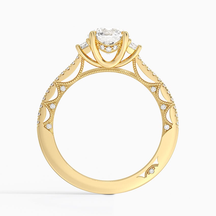 Tacori Lunetta Crescent Pavé Three Stone Diamond Ring Yellow Gold 18k Round Engagement Ring