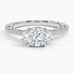 Tacori Lunetta Crescent Pavé Three Stone Diamond Ring Platinum Cushion Engagement Ring