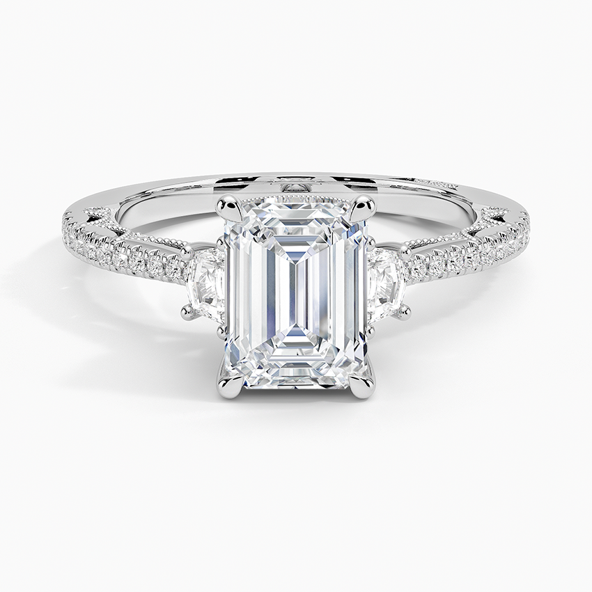 Tacori Lunetta Crescent Pavé Three Stone Diamond Ring Platinum Emerald Engagement Ring