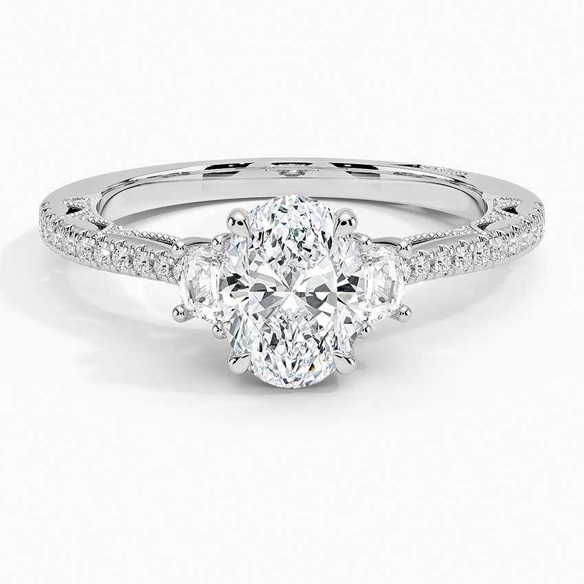 Tacori Lunetta Crescent Pavé Three Stone Diamond Ring Platinum Oval Engagement Ring