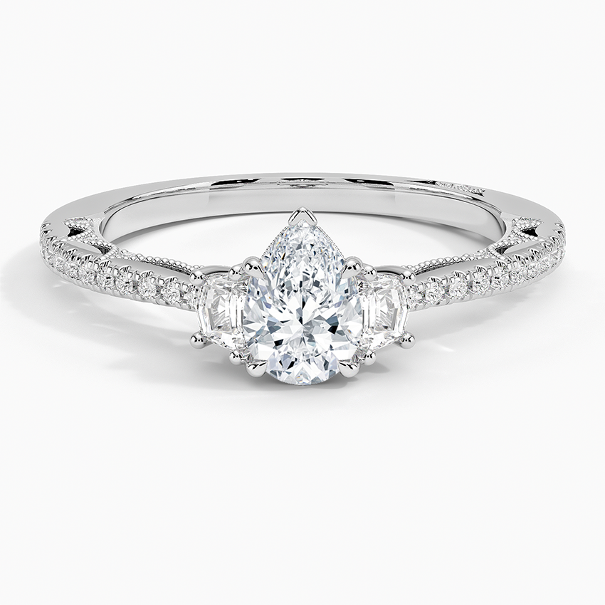 Tacori Lunetta Crescent Pavé Three Stone Diamond Ring Platinum Pear Engagement Ring