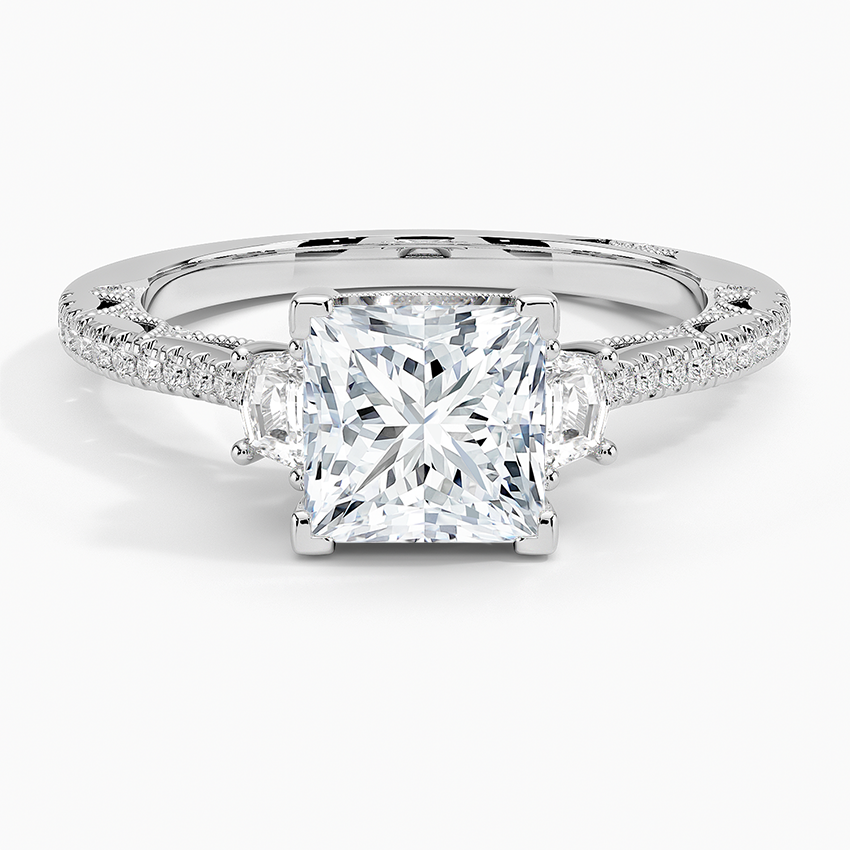 Tacori Lunetta Crescent Pavé Three Stone Diamond Ring Platinum Princess Engagement Ring
